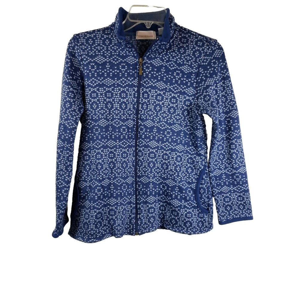 Stan Herman Women's sz Small Petite Zip Cardigan Jacket knit Blue